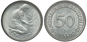 ФРГ 50 пфеннигов 1970 F J 384, KM 109.1 медно-никель aUNC 72-1036