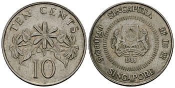 Сингапур 10 центов 1988 KM 51 медно-никель 4173-1225