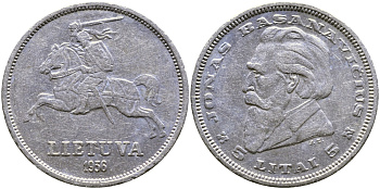 Литва 5 литов 1936 Йонас Басанавичюс, Республика (1918-1940) KM 82 серебро 86-1317