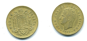 Испания 1 песета 1975 (80) Хуан Карлос I (1975-2014) KM 806 алюминиевая бронза 54-431