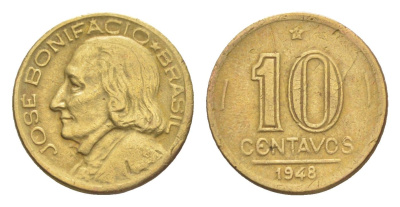 Бразилия 10 сентаво 1948 Жозе Бонифасиу де Андрада и Силва KM 561 алюминиевая бронза 4644-428