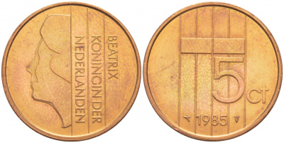 НИДЕРЛАНДЫ 5 ЦЕНТОВ 1985 БЕАТРИКС KM 202 бронза 4547-767