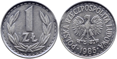 Польша 1 злотый 1985 MW, Народная Республика KM 49.1, Parchimowicz 213x алюминий 4381-547