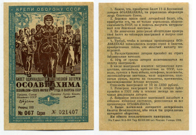 СССР 1 рубль 1936 ОДИННАДЦАТАЯ ВСЕСОЮЗНАЯ лотерея ОСОАВИАХИМА бумага 8613-23-3-2