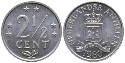 Нидерландские Антилы 2 1/2 цента 1980 Беатрикс (1980-2013) KM 9а алюминий UNC 4610-746