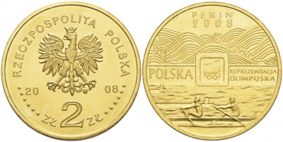 Польша 2 злотых 2008 XXIX Летние Олимпийские игры 2008 года в Пекине, гребля KM 644 латунь UNC 69-941