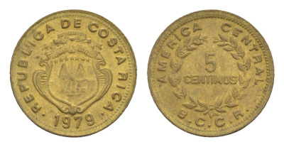 Коста-Рика 5 сентимо 1979 KM 184.3a латунь UNC 4644-326