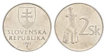 Словакия 2 кроны 1993 KM 13 сталь плакированная никелем 4703-651
