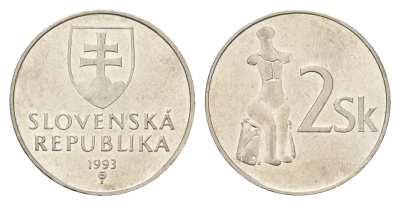 Словакия 2 кроны 1993 KM 13 сталь плакированная никелем 4703-651