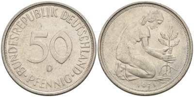 ФРГ 50 пфеннигов 1971 D KM 109.1, J. 384 медно-никель 4585-251