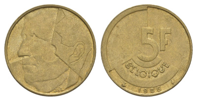 Бельгия 5 франков 1986 Belgique, Бодуэн I (1951-1993) KM 163 медь алюминий никель 4633-835