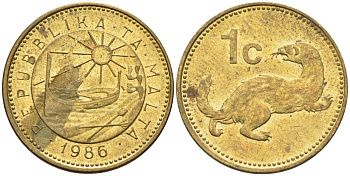 Мальта 1 цент 1986 ласка, горностай KM 78 никель латунь 4585-1136