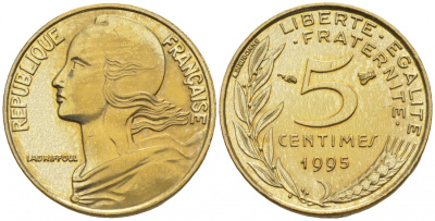 ФРАНЦИЯ 5 САНТИМОВ 1995 ТИП MARIANNE KM 933 медь алюминий никель 44-936