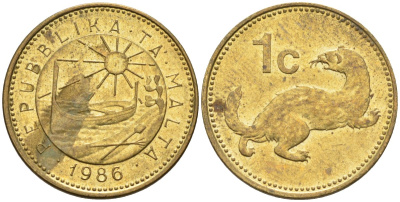Мальта 1 цент 1986 ласка, горностай KM 78 никель латунь 4585-1136