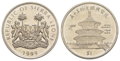 Сьерра-Леоне 1 доллар 1999 Китай 2000 – Храм Неба KM 121 медно-никель 1521-1335