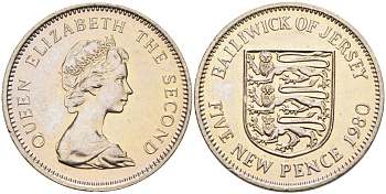 Джерси 5 пенсов 1980 герб, Елизавета II (1952-) KM 32 медно-никель PROOF 4582-252