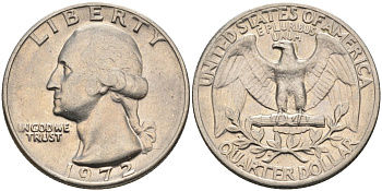 США 25 центов (квотер) 1972 Вашингтон KM 164a медь плакированная медно-никелем 4584-1014