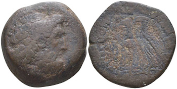 Государство Птолемеев диобол 180-145 гг. до н.э. Птолемей VI Филометор, голова Зевса Аммона/два орла, греческая легенда "ЦАРЯ ПТОЛЕМЕЯ", Александрия, 7,05 гр Svoronos 1426 медь 1073-8-61