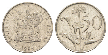 ЮАР 50 центов 1988 Зантедеския Эллиота (калла), герб KM 87 никель 4597-246