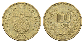 Колумбия 100 песо 2012 KM 285 латунь 4663-454