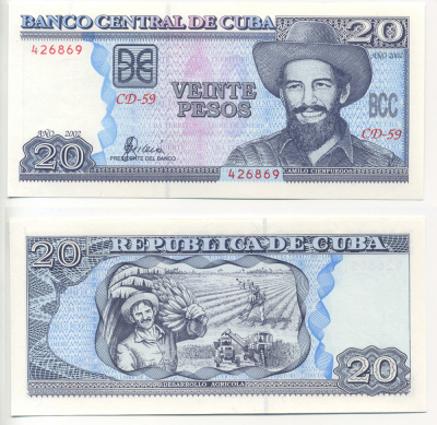 Куба 20 песо 2002 Камило Сьенфуэгос Pick 118 d бумага UNC (пресс) 00-00
