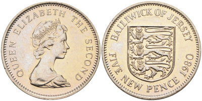 Джерси 5 пенсов 1980 герб, Елизавета II (1952-) KM 32 медно-никель PROOF 4582-252