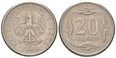 Польша 20 грошей 1998 MW KM 280, Parchimowicz 705f медно-никель 4516-354