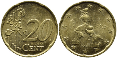 Италия 20 евроцентов 2002 KM 214 нордик 4391-126