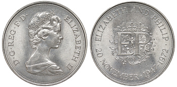 Великобритания 25 пенсов 1972 25 лет со дня свадьбы Елизавтеы II И Филлипа (1947-1972, серебрянная свадьба), Елизавета II (1952-2022) KM 917, Spink 4226 медно-никель 118-1023
