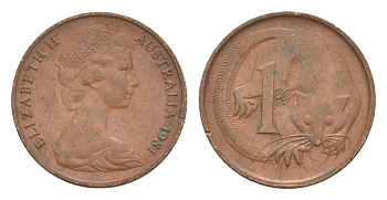 Австралия 1 цент 1981 Елизавета II (1952-2022), молодой портрет, опоссум KM 62 бронза 4585-643