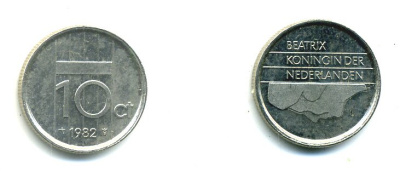 Нидерланды 10 центов 1982 Беатрикс (1980-2013) KM 203 никель 76-357