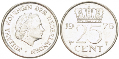 Нидерланды 25 центов 1998 Беатрикс (1980-2013) KM 204 никель 3457-1138