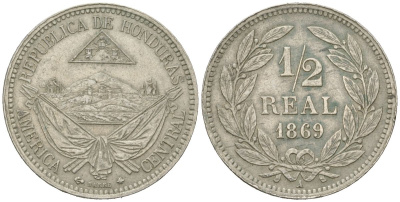 Гондурас 1/2 реала 1869 KM 32 никель латунь 441-1323