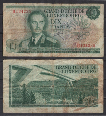 Люксембург 10 франков 1967 Pick 53 бумага 2195-52-3-1