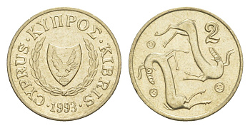 Кипр 2 цента 1993 KM 54.3 никель латунь UNC 4649-1151