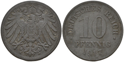 Германия 10 пфеннигов 1917  J. 299, KM 26 цинк    4603-743