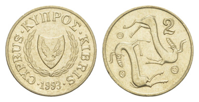 Кипр 2 цента 1993 KM 54.3 никель латунь UNC 4649-1151