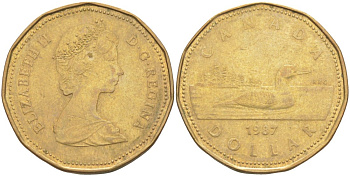 Канада 1 доллар 1987 утка, Елизавета II KM 157 никель плакированный алюминиевой бронзой 63-441