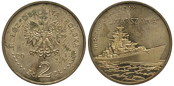Польша 2 злотых 2013 MW, серия суда польского флота, ракетный эсминец "Варшава" KM 859 нордик  111-634