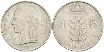 БЕЛЬГИЯ 1 ФРАНК 1951 BELGIQUE KM 142.1 медно-никель 3309-639