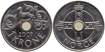 НОРВЕГИЯ 1 КРОНА 2007 KM 462 медно-никель 51-2916
