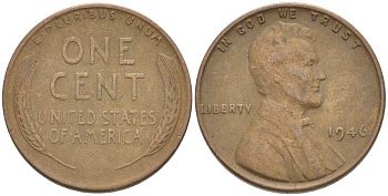 США 1 ЦЕНТ 1946 ЛИНКОЛЬН KM А132 медь цинк 218-216