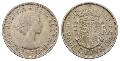 Великобритания 1/2 кроны 1958 Елизавета II (1952-2022) KM 907, Spink 4145 медно-никель 4692-441