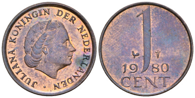 Нидерланды 1 цент 1980 Юлиана (1949-1980) KM 180 бронза UNC 220-514