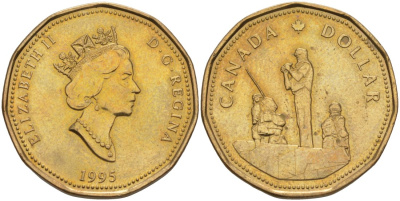 Канада 1 доллар 1995 мемориал МИРОТВОРЦАМ В ОТТАВЕ, Елизавета II KM 258 никель плакированный алюминиевой бронзой aUNC 4114-831