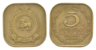 Цейлон 5 центов 1969 KM 129 никель латунь 4632-625
