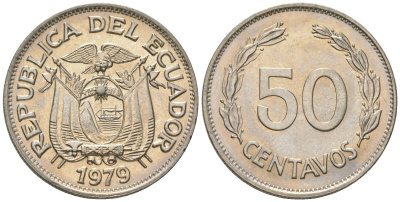 Эквадор 50 сентаво 1979 KM 81 сталь плакированная никелем aUNC 4511-346