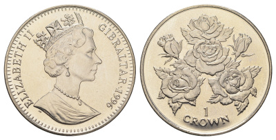 Гибралтар 1 крона 1996 Розы KM 373 медно-никель BU 11-173-23