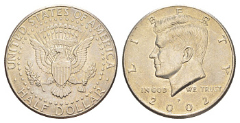 США 1/2 доллара (50 центов) 2002 D, Джон Кеннеди KM A202b медь плакированная медно-никелем aUNC 4542-512