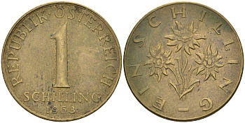 АВСТРИЯ 1 ШИЛЛИНГ 1963 KM 2886 алюминиевая бронза 63-811